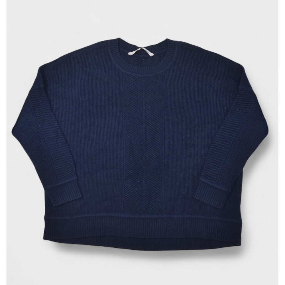 Athleta Sweater Womens XL Navy Merino Wool Blend Tunic Crewneck Ribbed Relaxed